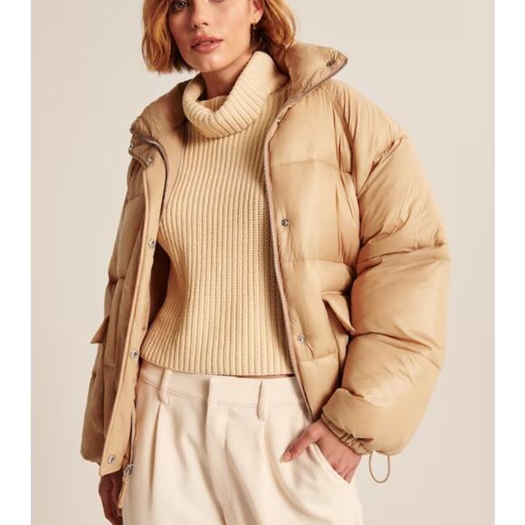 Abercrombie & Fitch Oversized Utility Puffer Jacket, Light Brown/ Tan NWT - Picture 12 of 13